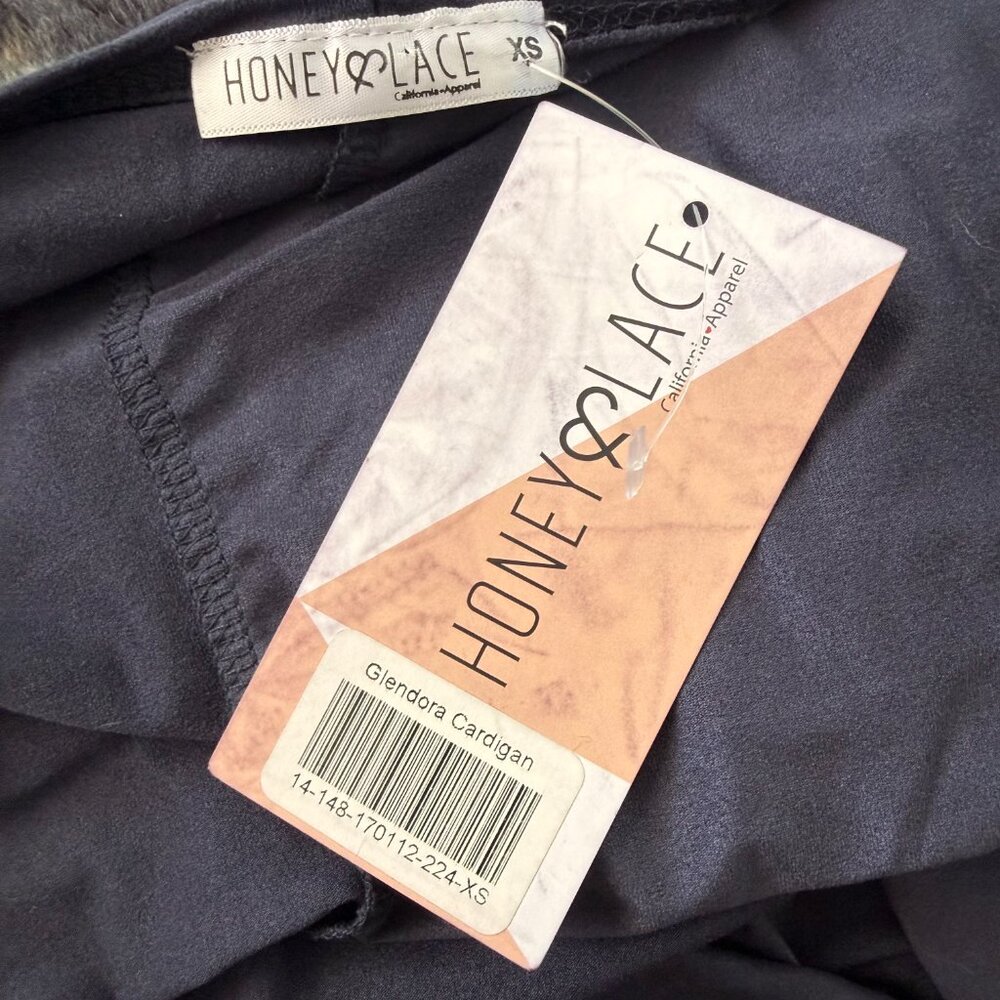 Honey & Lace Slate Blue Open Front Duster Cardigan | Flowy Draped Fit | Size XS - Picture 8 of 9